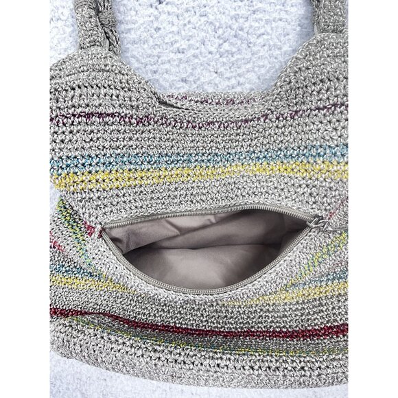Women's The Sak Belle Multicolor Stripe Bohemian Crochet Shoulder Hobo Bag - Picture 10 of 15